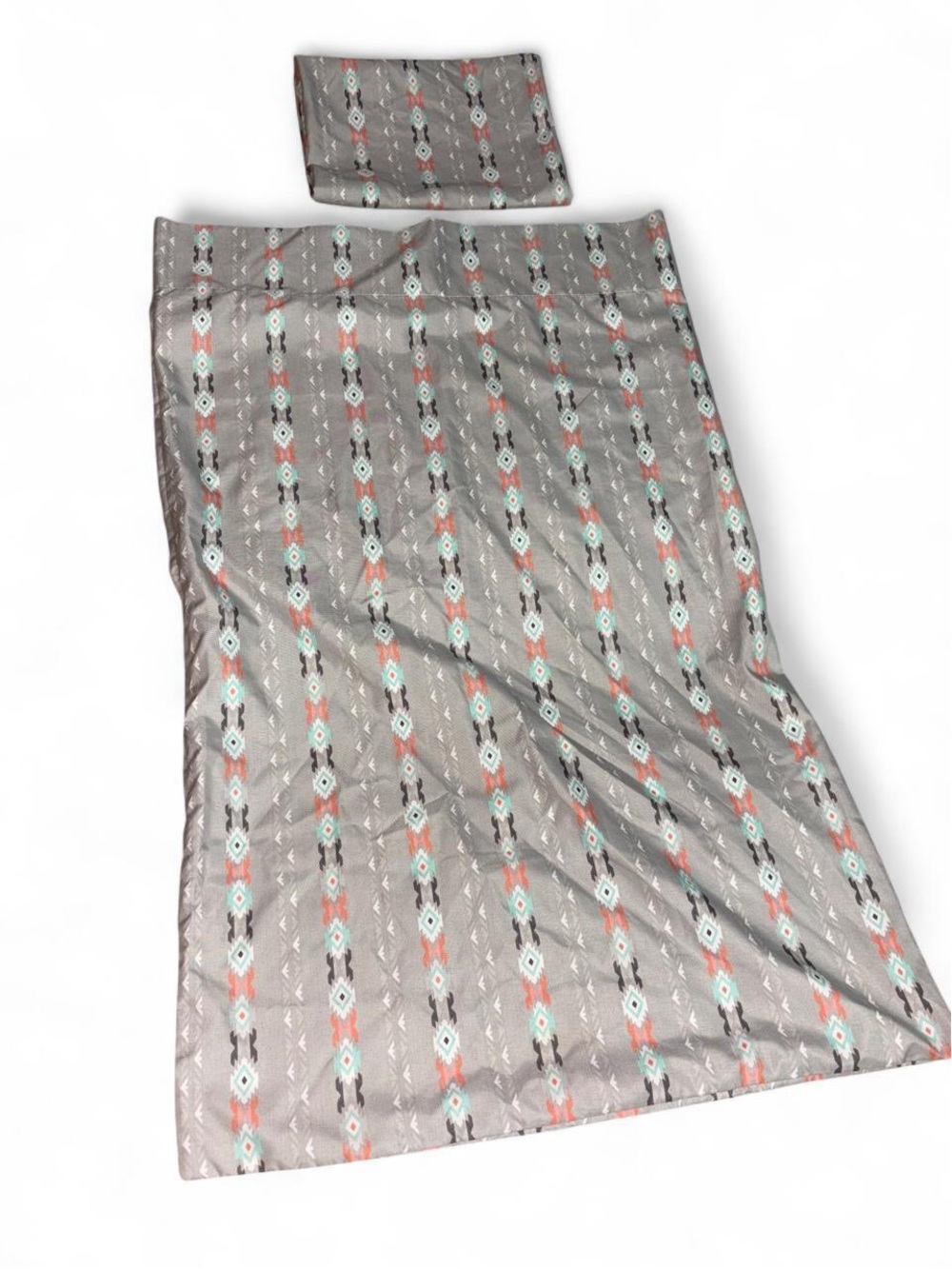 Grey Aztec-Pattern Pillowcase - Grey with Coral & Teal Accents